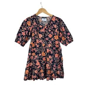 Old Navy Girls Floral Print Puff Sleeve Swing Dress size Large Black/Orange